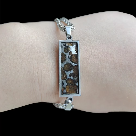 Brenham PALLASITE Meteorite Bracelet Natural Olivine Meteorite Bracelet Women's Bracelet Jewelry adjustable -TB244