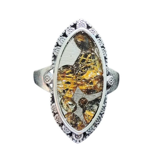 Sericho Pallasite Meteorite Ring Nature Meteorite Material Olive Meteorite Ring Jewelry 925 silver. The ring is suitable for various sizes